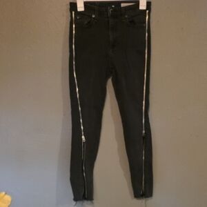 rag & bone Black Charcoal Skinny Jeans with Zipper Accents